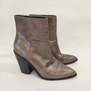 PAIGE Presley Ankle Booties 8.5 Gray Metallic Gunmetal Block 3.5" Heel Pointy